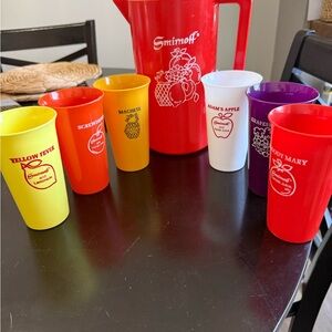 Vintage Smirnoff Plastic Drink Pitcher and six cups